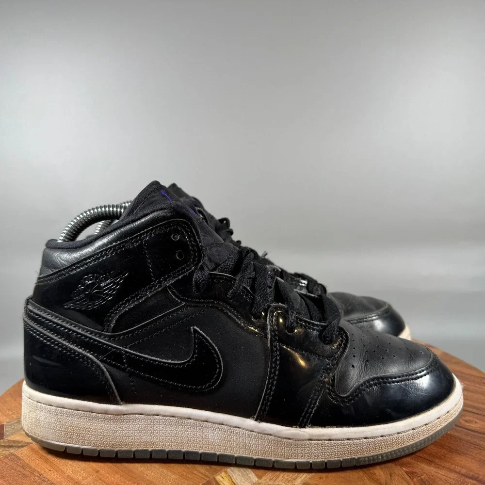 Nike Air Jordan 1 Mid Black Action Grape Patent Leather DV1337-004 Youth 5.5Y/W7